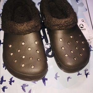 Crocs Dark Brown with Brown Fur - Brand New